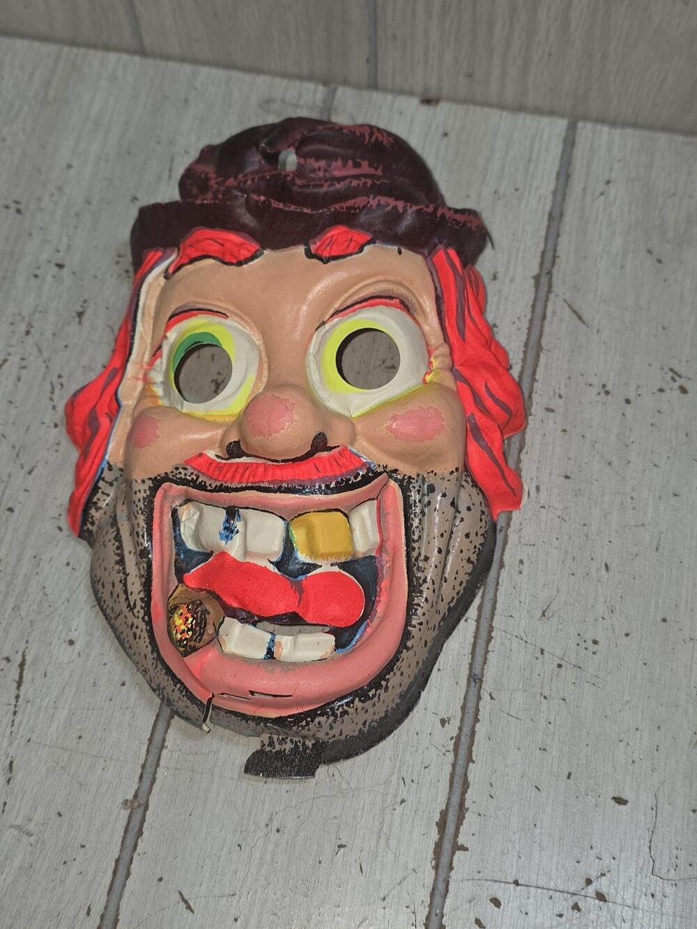 Vintage 1940s/50s Ben Cooper? Hobo Smoking Cigar Halloween Mask Wall Decor Clown